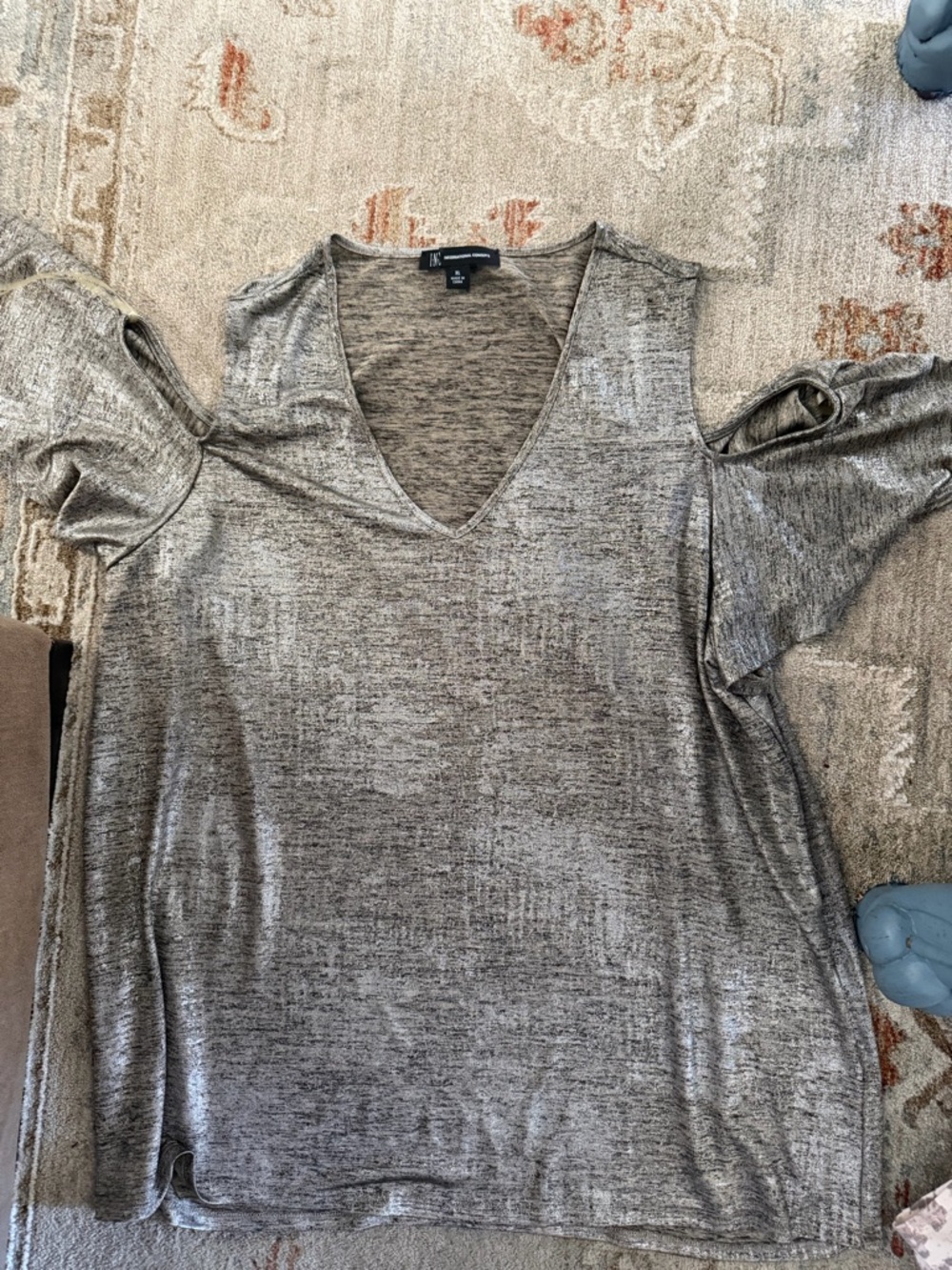 INC International Concepts Silver Cold-Shoulder V-Neck Tee